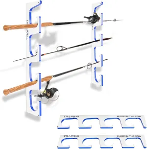 TRAPSKI Made in the USA Premium Fishing Rod/Pole Holder Rack Organizer | Wall or Boat Mounting Fishing Rod Rack | Marine Grade HDPE Plastic | Holder for up to 4 Rods | Stackable