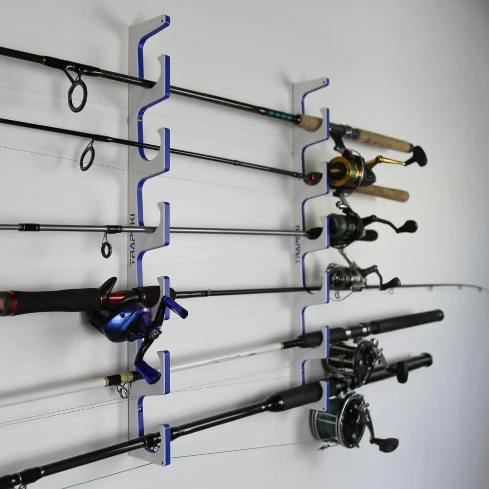 TRAPSKI Made in the USA Premium Fishing Rod/Pole Holder Rack Organizer | Wall or Ceiling Mounted Fishing Rod Rack | Marine Grade HDPE Plastic | Pole Holder for 6 or 12   Stackable