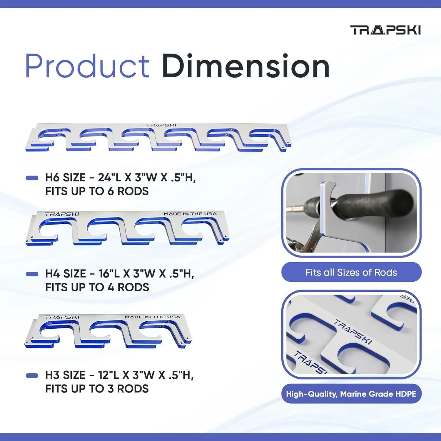 TRAPSKI Made in the USA Premium Fishing Rod/Pole Holder Rack Organizer | Wall or Ceiling Mounted Fishing Rod Rack | Marine Grade HDPE Plastic | Pole Holder for 6 or 12   Stackable