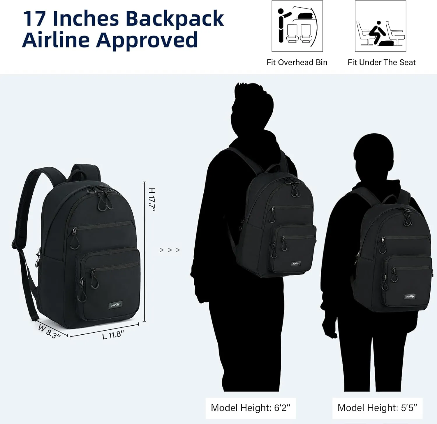 Travel Backpack for Women Men, 28L Lightweight Backpacks for Gym Nurse Work, Airplane Approved Carry On Personal Item Daypack Bookbag with 11 Pockets (Black)