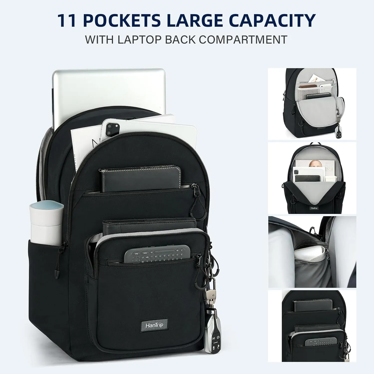 Travel Backpack for Women Men, 28L Lightweight Backpacks for Gym Nurse Work, Airplane Approved Carry On Personal Item Daypack Bookbag with 11 Pockets (Black)