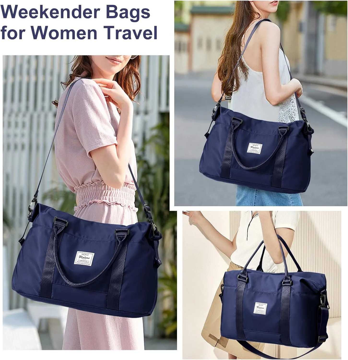 Travel Bags for Women, Weekender Overnight Bag with Toiletry Bag, Carry On Travel Tote Bag Duffel Bag,Gym Bag with Wet Pocket & Trolley Sleeve,NavyBlue