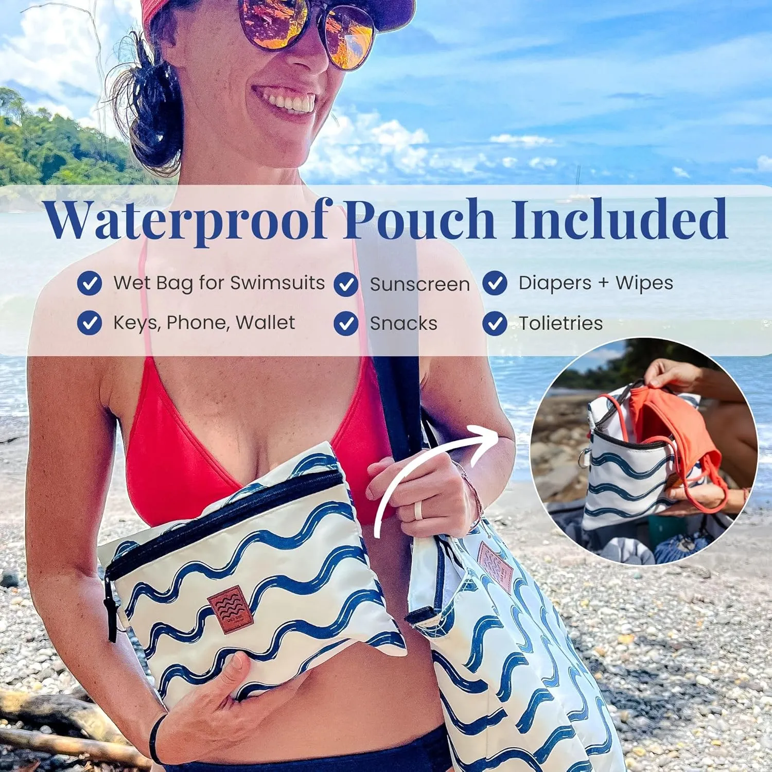 Travel Beach Bag Packable Beach Bag Tote for Pool Lake Cruise Essentials for Women, Foldable Travel Tote for Women