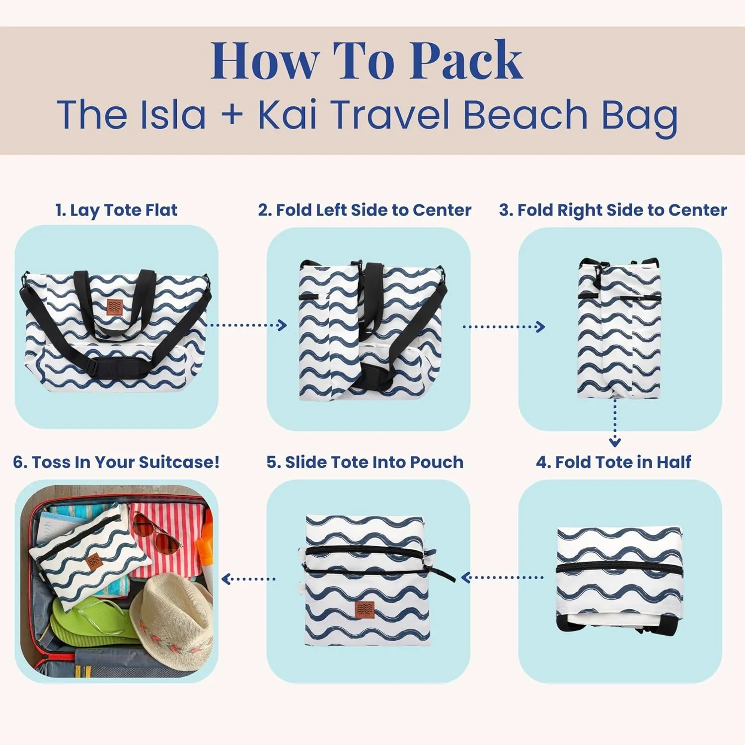 Travel Beach Bag Packable Beach Bag Tote for Pool Lake Cruise Essentials for Women, Foldable Travel Tote for Women