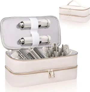 Travel Carrying Case for Shark Flex Style, Double Layer Storage Case for Shark SpeedStyle Hair Dryer Attachments, Waterproof PU Leather Organizer Bag for Shark Airwrap Styler (Dianthus White)