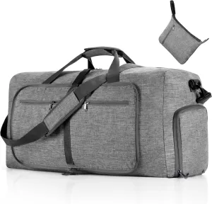 Travel Duffle Bag for Men, Foldable Travel Duffel Bag with Shoes Compartment Overnight Bag for Men Women Waterproof & Tear Resistant (Grey), Grey, 65L, Luggage