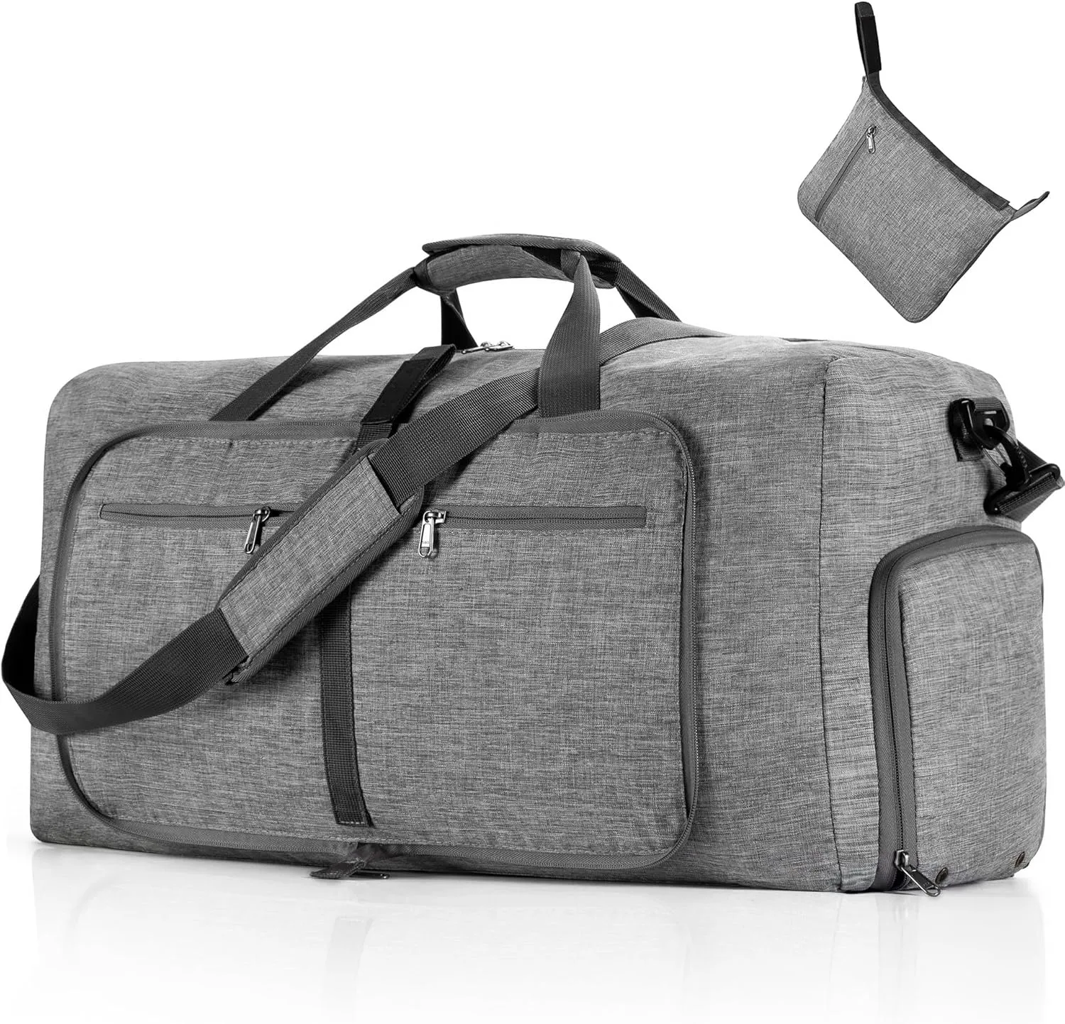 Travel Duffle Bag for Men, Foldable Travel Duffel Bag with Shoes Compartment Overnight Bag for Men Women Waterproof & Tear Resistant (Grey), Grey, 65L, Luggage