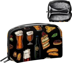 Travel Electronic Organizer, Glasses and Bottles with Snacks on Black Background Portable Tech Bag, Electronic Accessories Pouch, Waterproof Cable Case for Charger Power Bank USB SD Card Earphone