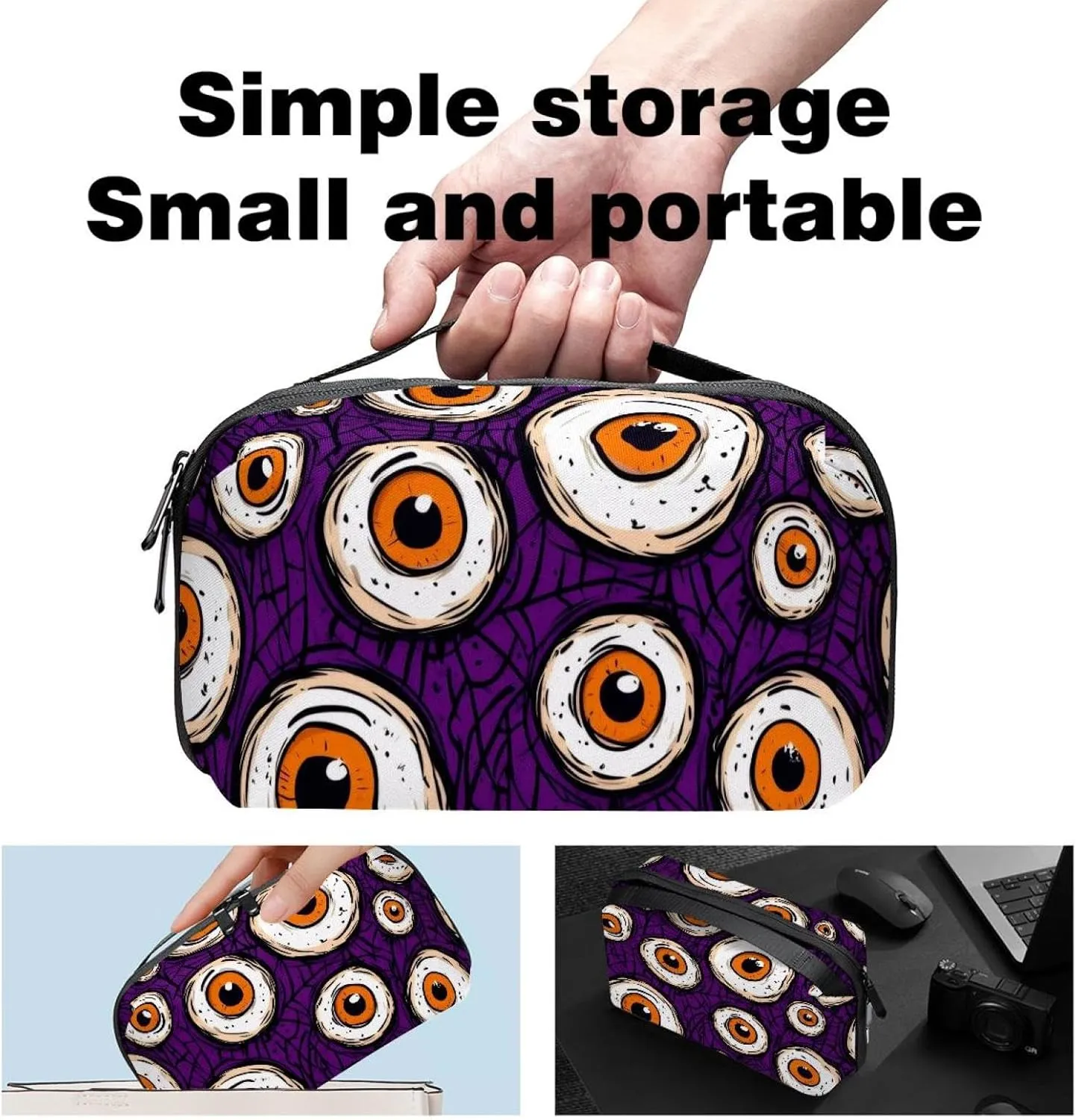Travel Electronic Organizer, Halloween Eyeballs Pattern Portable Tech Bag, Electronic Accessories Pouch, Waterproof Cable Case for Charger Power Bank USB SD Card Earphone