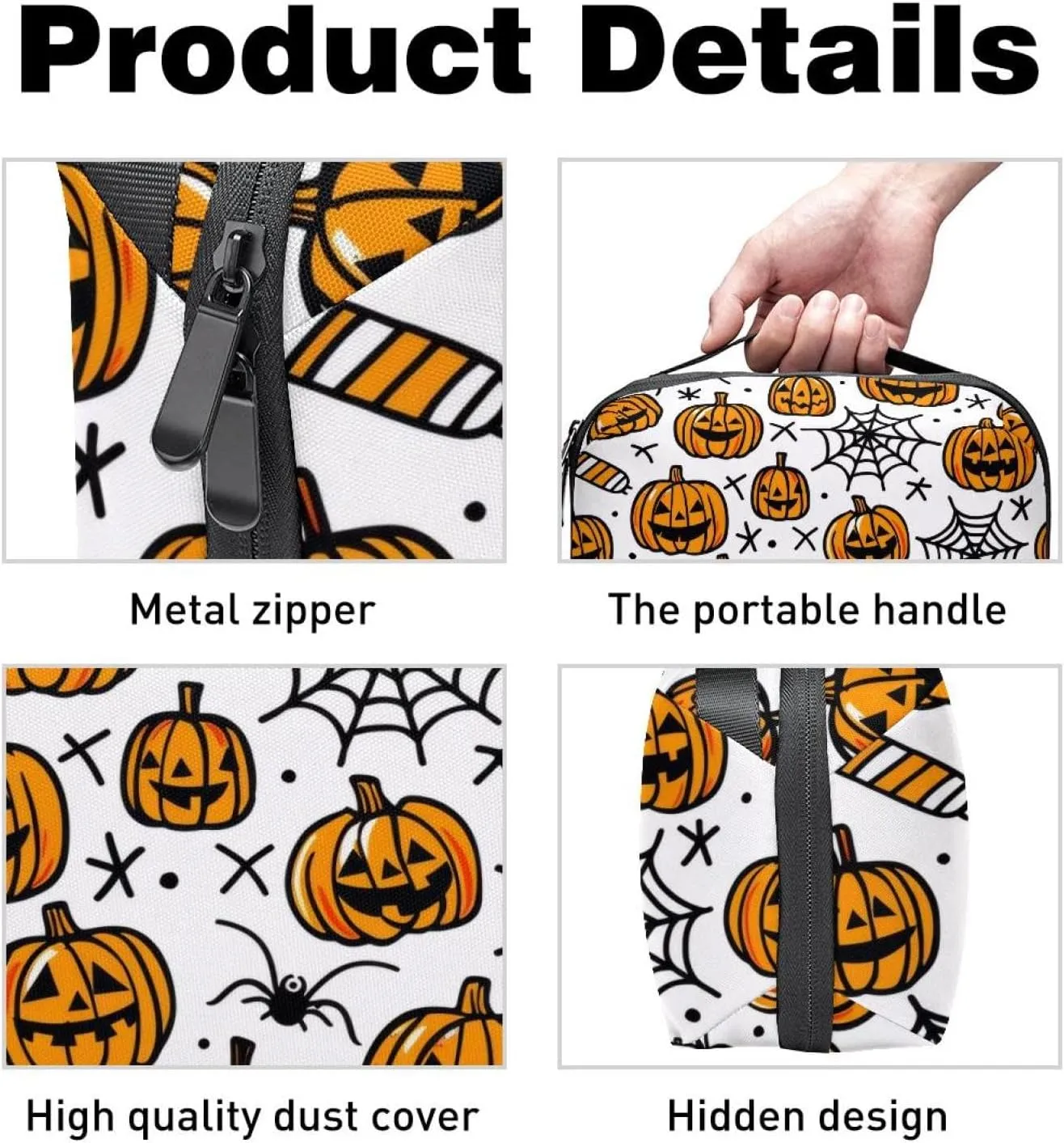 Travel Electronic Organizer, Halloween Pumpkins and Spiderweb Pattern Portable Tech Bag, Electronic Accessories Pouch, Waterproof Cable Case for Charger Power Bank USB SD Card Earphone