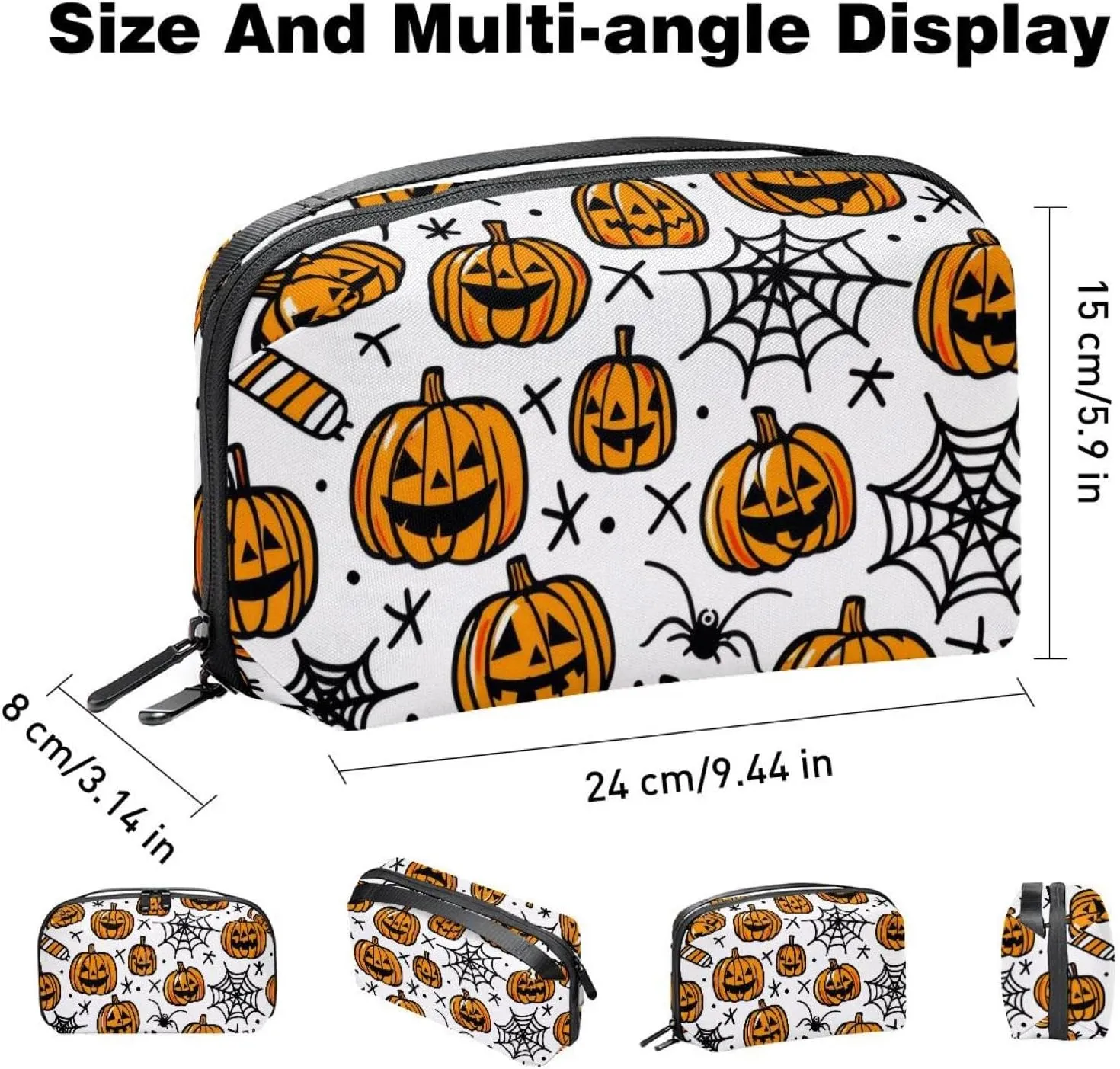 Travel Electronic Organizer, Halloween Pumpkins and Spiderweb Pattern Portable Tech Bag, Electronic Accessories Pouch, Waterproof Cable Case for Charger Power Bank USB SD Card Earphone