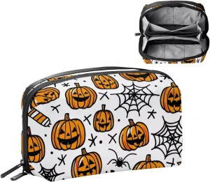 Travel Electronic Organizer, Halloween Pumpkins and Spiderweb Pattern Portable Tech Bag, Electronic Accessories Pouch, Waterproof Cable Case for Charger Power Bank USB SD Card Earphone