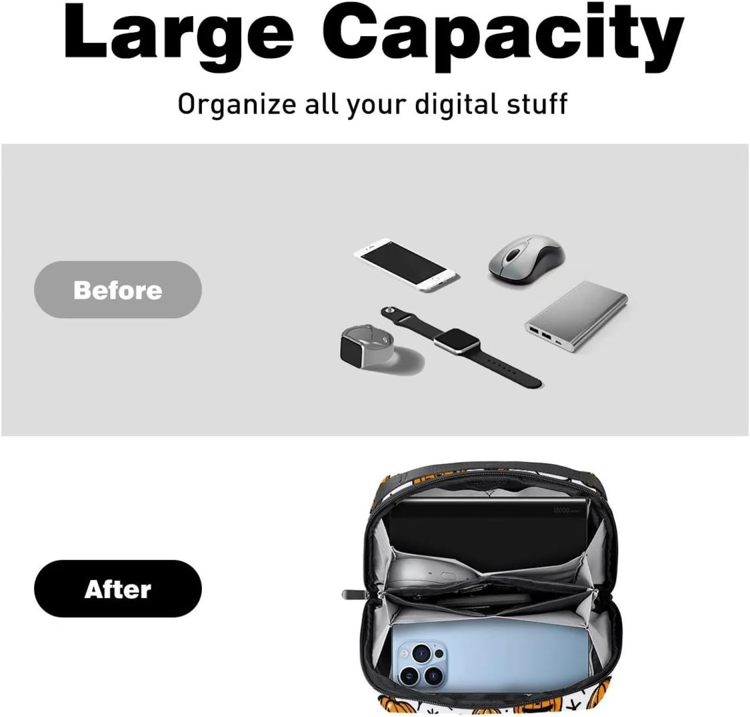 Travel Electronic Organizer, Halloween Pumpkins and Spiderweb Pattern Portable Tech Bag, Electronic Accessories Pouch, Waterproof Cable Case for Charger Power Bank USB SD Card Earphone