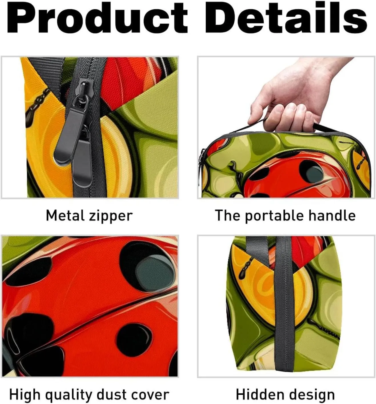 Travel Electronic Organizer, Ladybug Seamless Pattern Abstract Texture Portable Tech Bag, Electronic Accessories Pouch, Waterproof Cable Case for Charger Power Bank USB SD Card Earphone