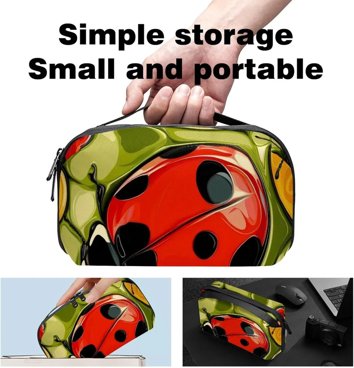 Travel Electronic Organizer, Ladybug Seamless Pattern Abstract Texture Portable Tech Bag, Electronic Accessories Pouch, Waterproof Cable Case for Charger Power Bank USB SD Card Earphone