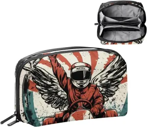Travel Electronic Organizer, Racer in a Victory Pose with Checkered Flag Portable Tech Bag, Electronic Accessories Pouch, Waterproof Cable Case for Charger Power Bank USB SD Card Earphone