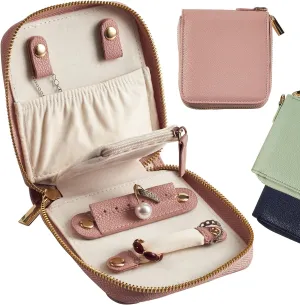 Travel Jewelry Organizer Case - for Tangle-Free Necklaces, Earrings, Rings, Bracelets Storage, Travel Essentials, Fashion Portable Jewelry Travel bags for Women - Small Macaron Pink