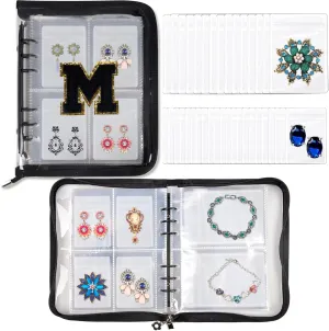 Travel Jewelry Organizer Case -Initial Jewelry Storage Book Jewelry Bags for Earring Necklace Bracelet Holder with 128 Pockets, Jewelry Travel Case With PVC Pouches Personalised Gifts for Women, M