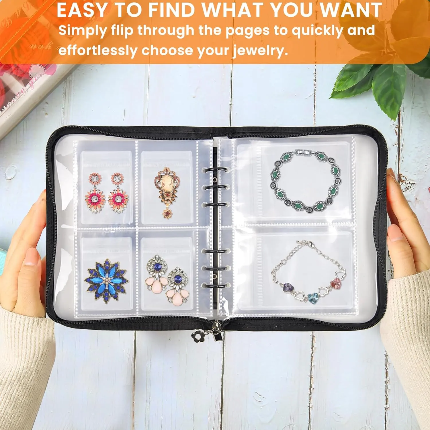 Travel Jewelry Organizer Case -Initial Jewelry Storage Book Jewelry Bags for Earring Necklace Bracelet Holder with 128 Pockets, Jewelry Travel Case With PVC Pouches Personalised Gifts for Women, M