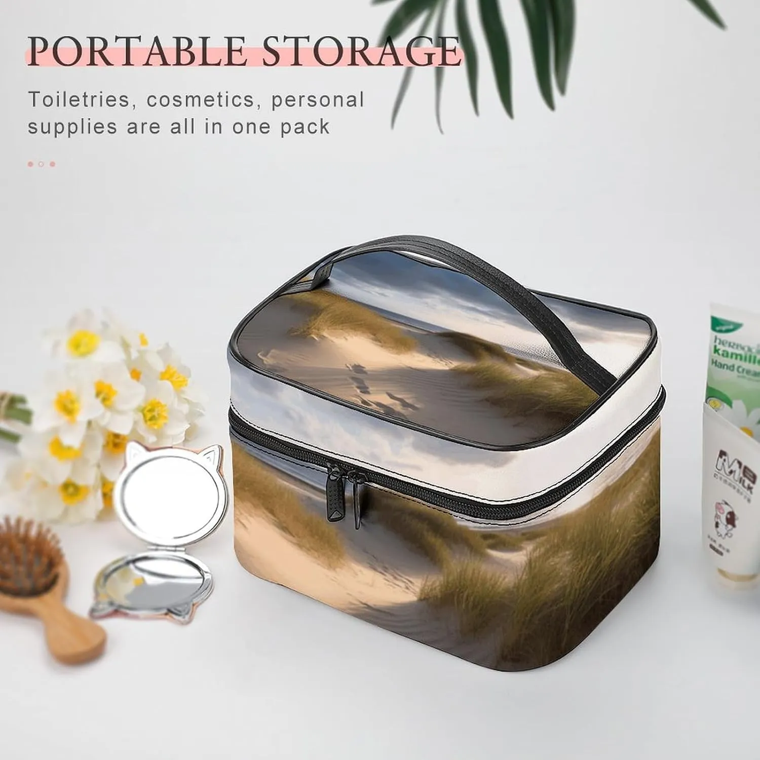 Travel Toiletry Bag for Women And Men,Beach Dunes Toiletry Organizer, Makeup Bag Travel Organizer for Shampoo,Toiletries