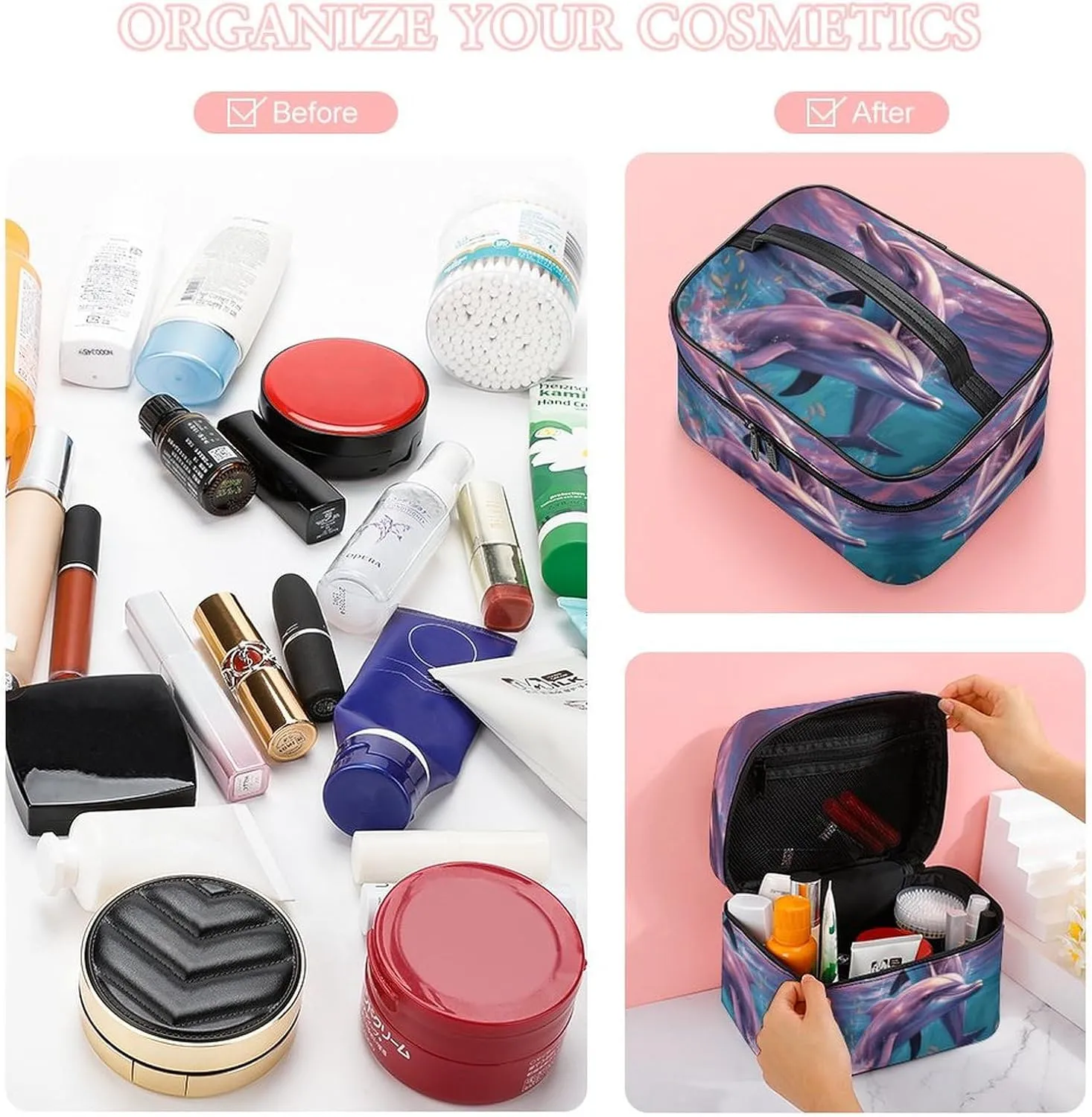 Travel Toiletry Bag for Women And Men,Dolphins Art Toiletry Organizer, Makeup Bag Travel Organizer for Shampoo,Toiletries