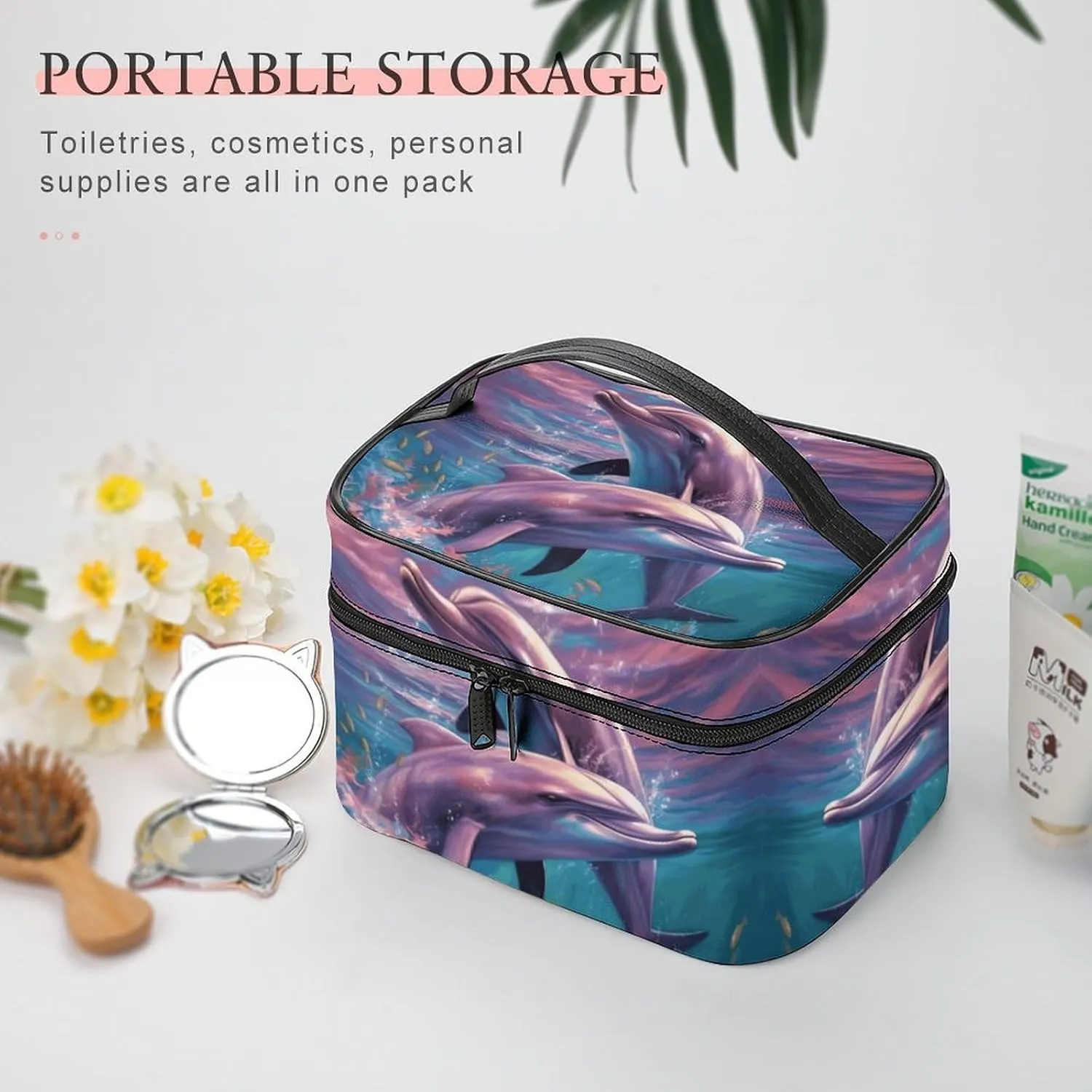 Travel Toiletry Bag for Women And Men,Dolphins Art Toiletry Organizer, Makeup Bag Travel Organizer for Shampoo,Toiletries