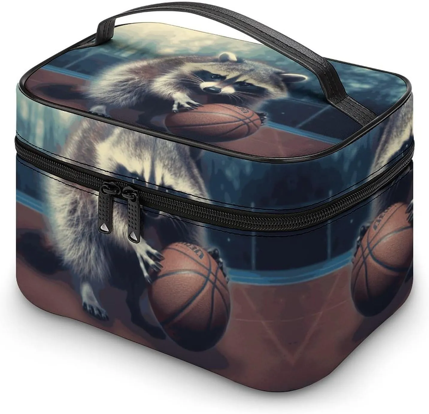 Travel Toiletry Bag for Women And Men,Funny Raccoon Basketball Toiletry Organizer, Makeup Bag Travel Organizer for Shampoo,Toiletries