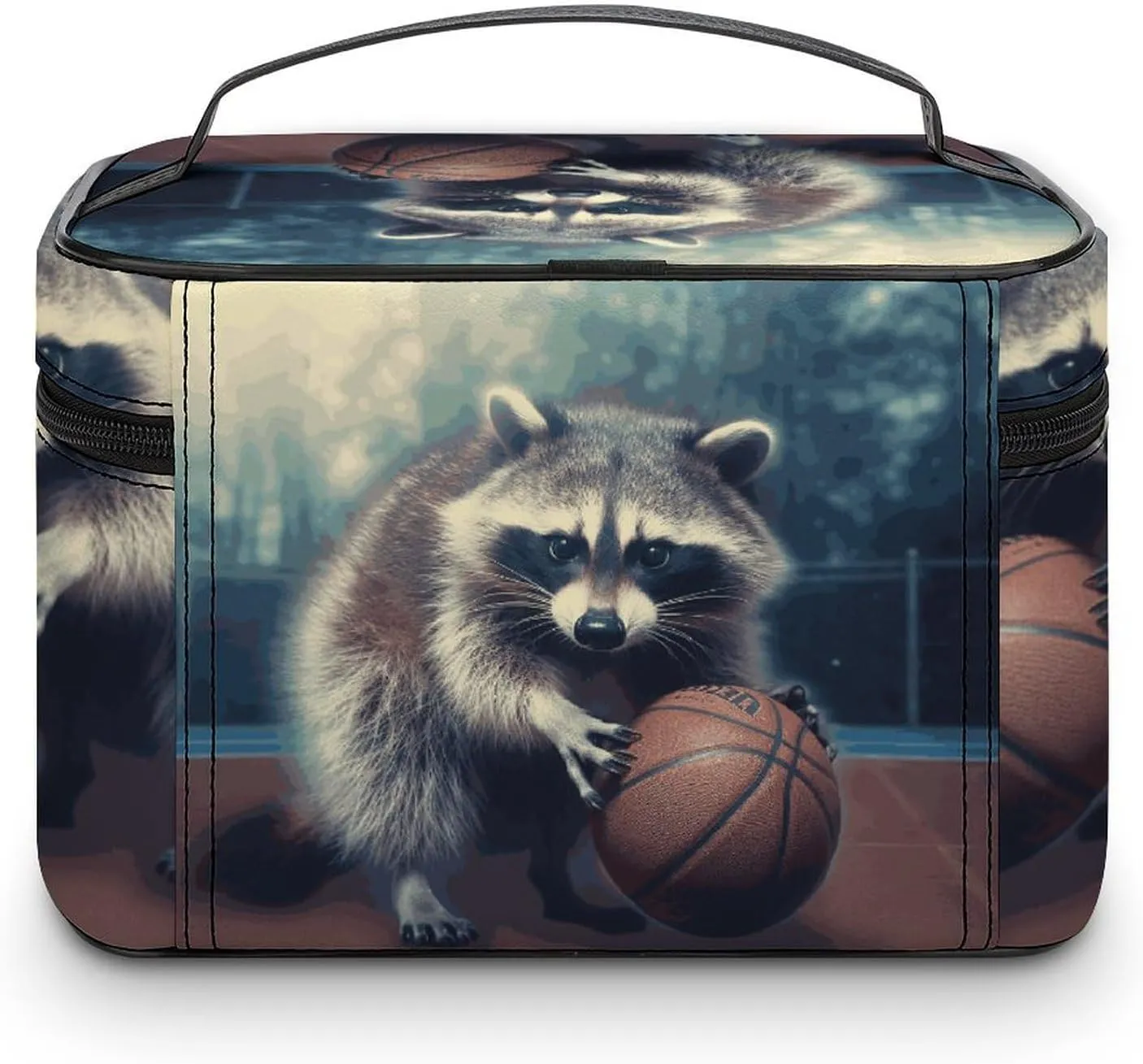 Travel Toiletry Bag for Women And Men,Funny Raccoon Basketball Toiletry Organizer, Makeup Bag Travel Organizer for Shampoo,Toiletries