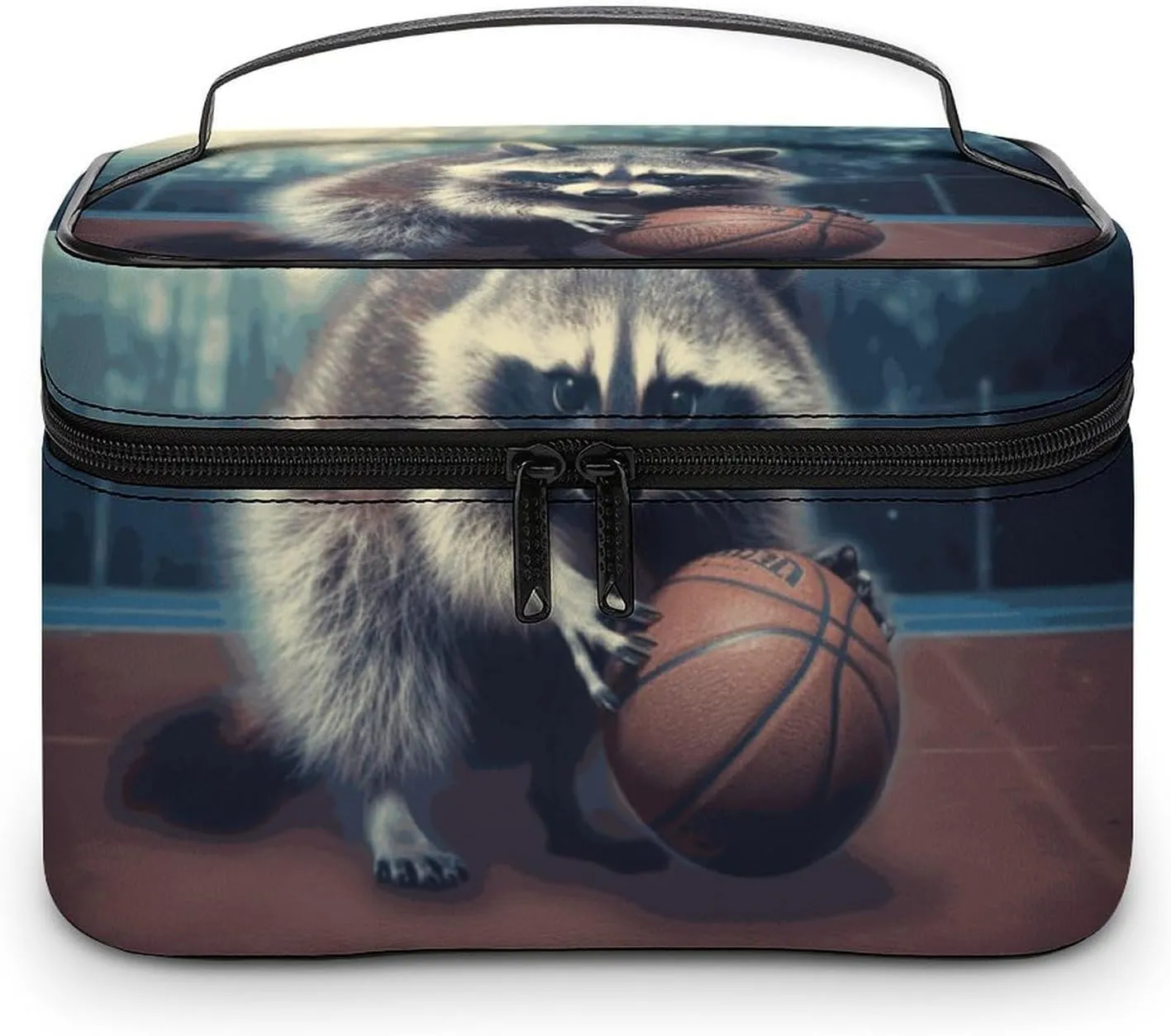 Travel Toiletry Bag for Women And Men,Funny Raccoon Basketball Toiletry Organizer, Makeup Bag Travel Organizer for Shampoo,Toiletries