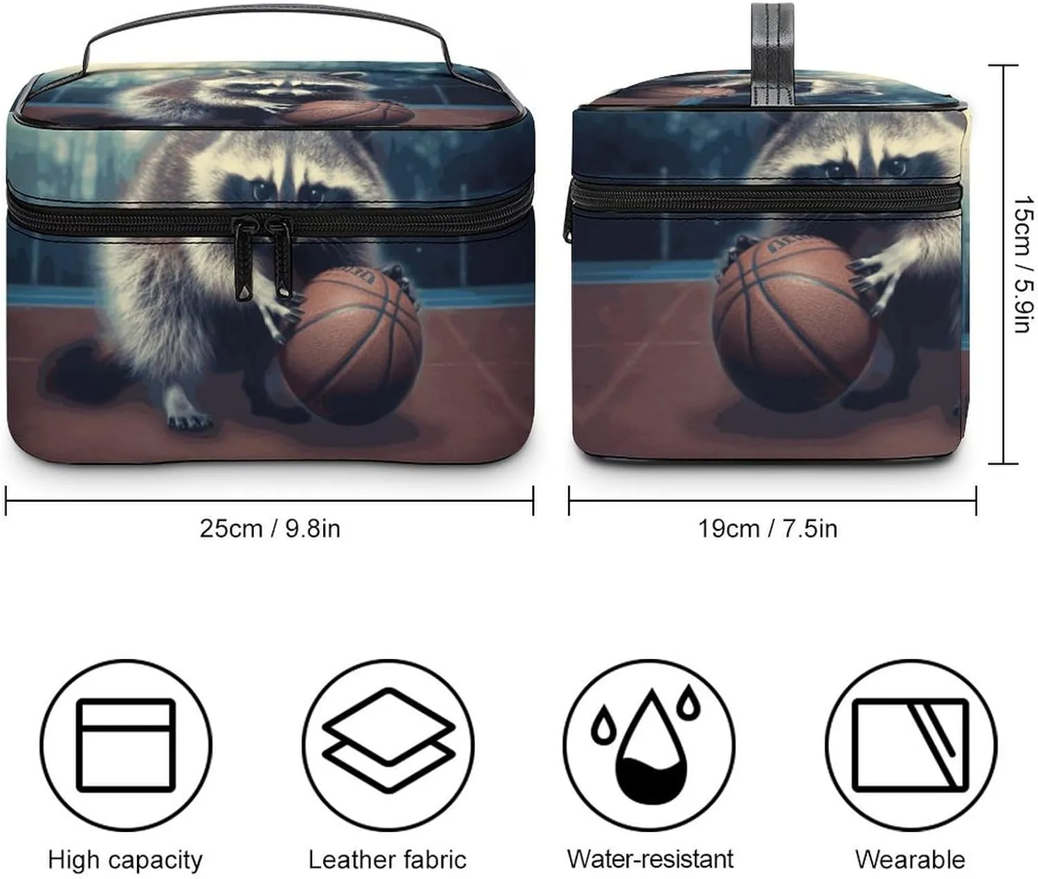 Travel Toiletry Bag for Women And Men,Funny Raccoon Basketball Toiletry Organizer, Makeup Bag Travel Organizer for Shampoo,Toiletries