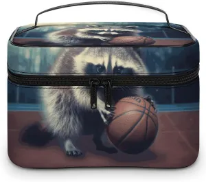 Travel Toiletry Bag for Women And Men,Funny Raccoon Basketball Toiletry Organizer, Makeup Bag Travel Organizer for Shampoo,Toiletries