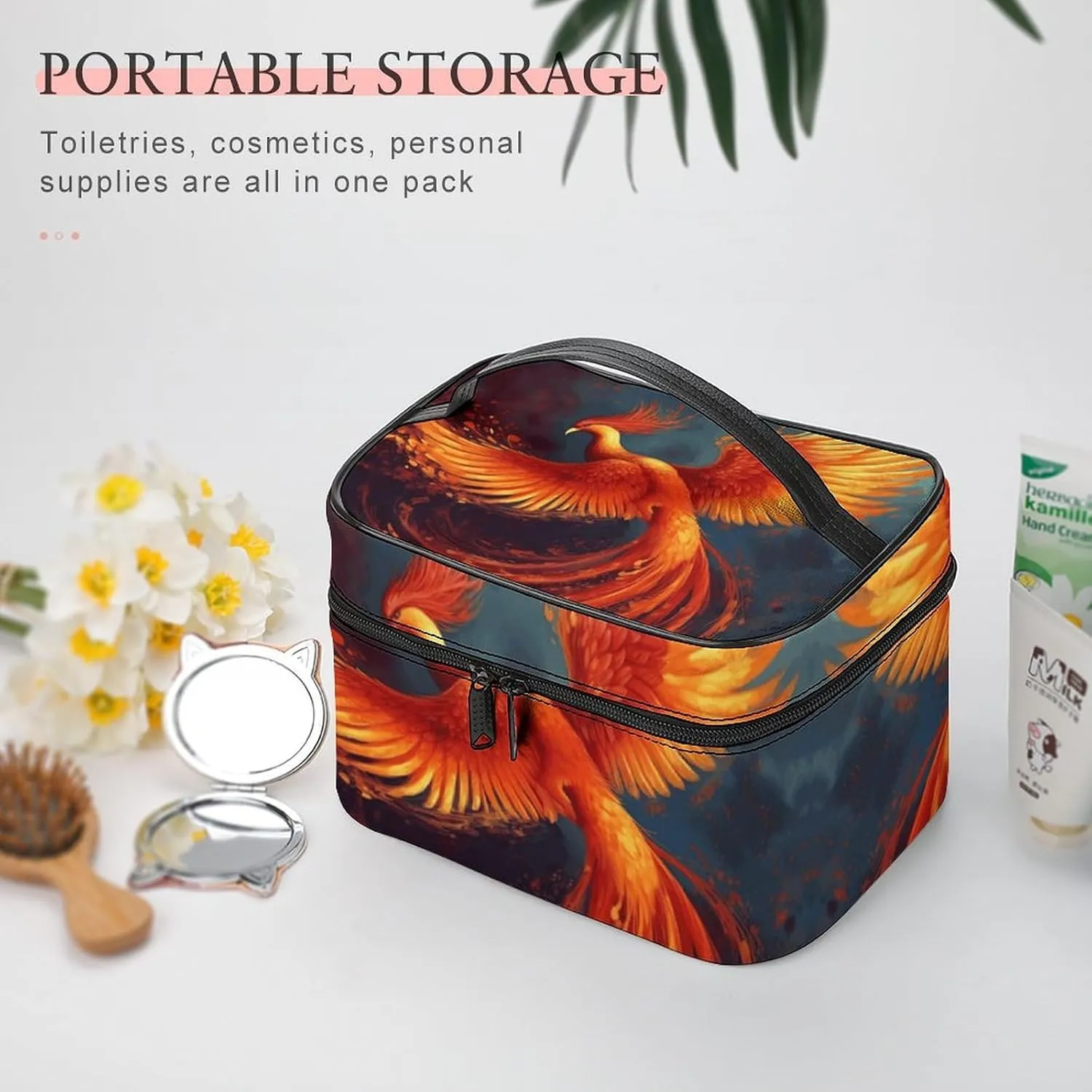 Travel Toiletry Bag for Women And Men,Orange Red Phoenix Toiletry Organizer, Makeup Bag Travel Organizer for Shampoo,Toiletries