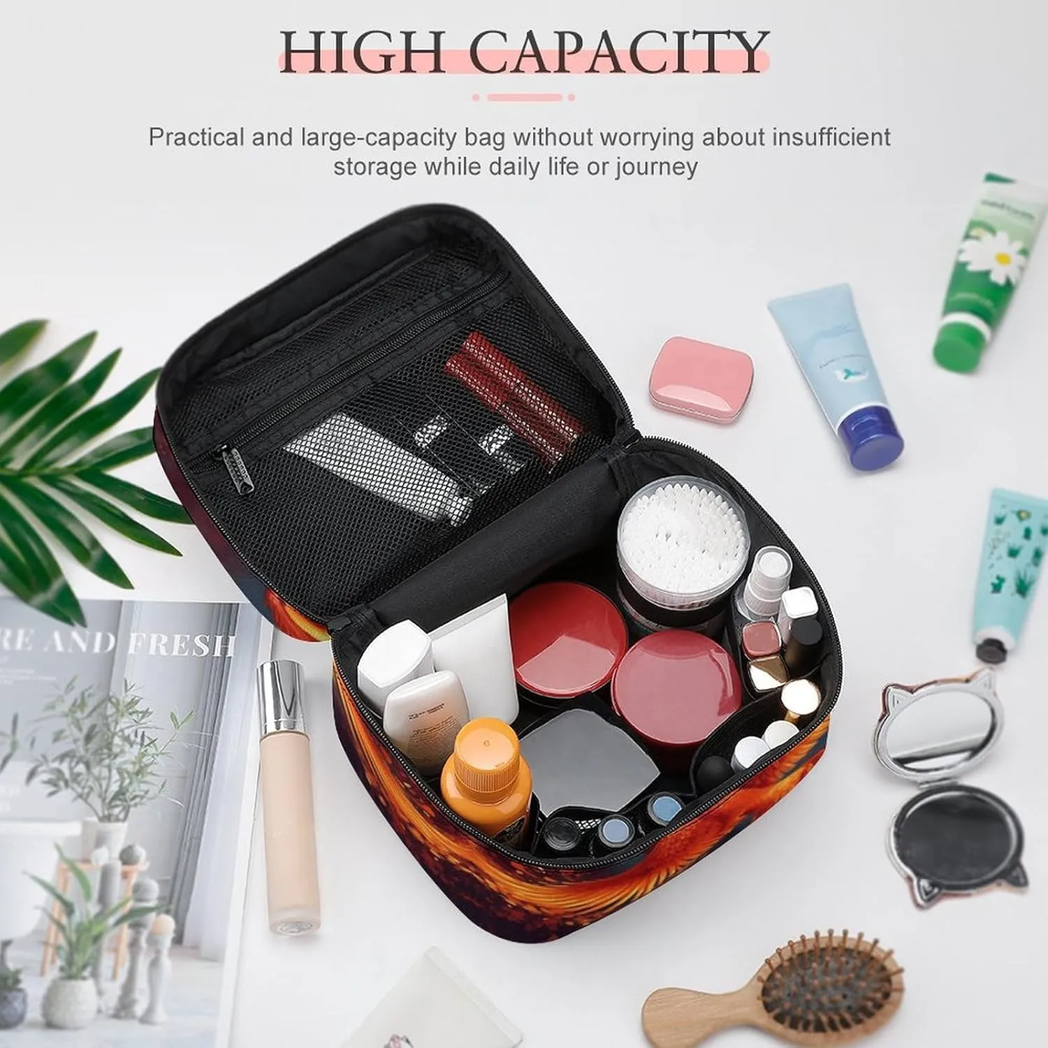 Travel Toiletry Bag for Women And Men,Orange Red Phoenix Toiletry Organizer, Makeup Bag Travel Organizer for Shampoo,Toiletries