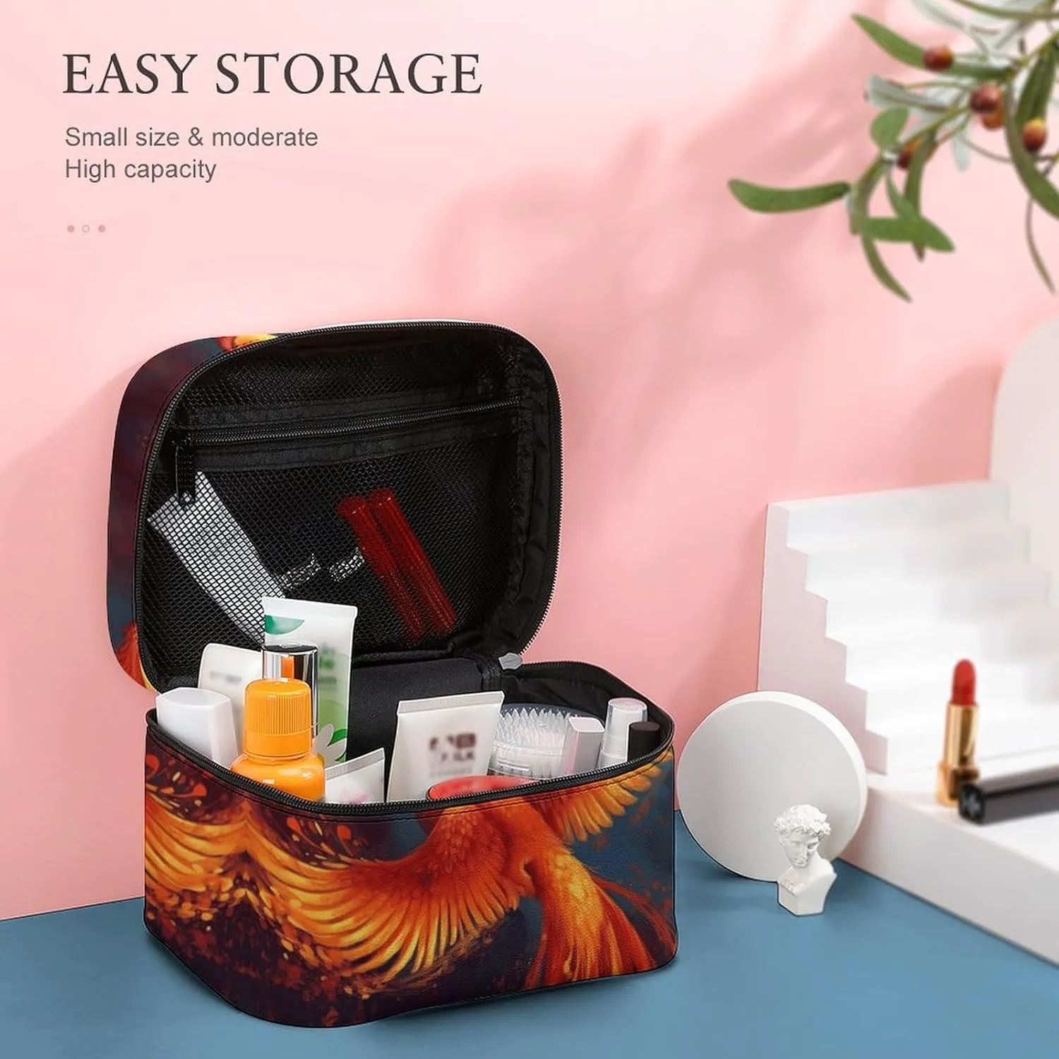 Travel Toiletry Bag for Women And Men,Orange Red Phoenix Toiletry Organizer, Makeup Bag Travel Organizer for Shampoo,Toiletries