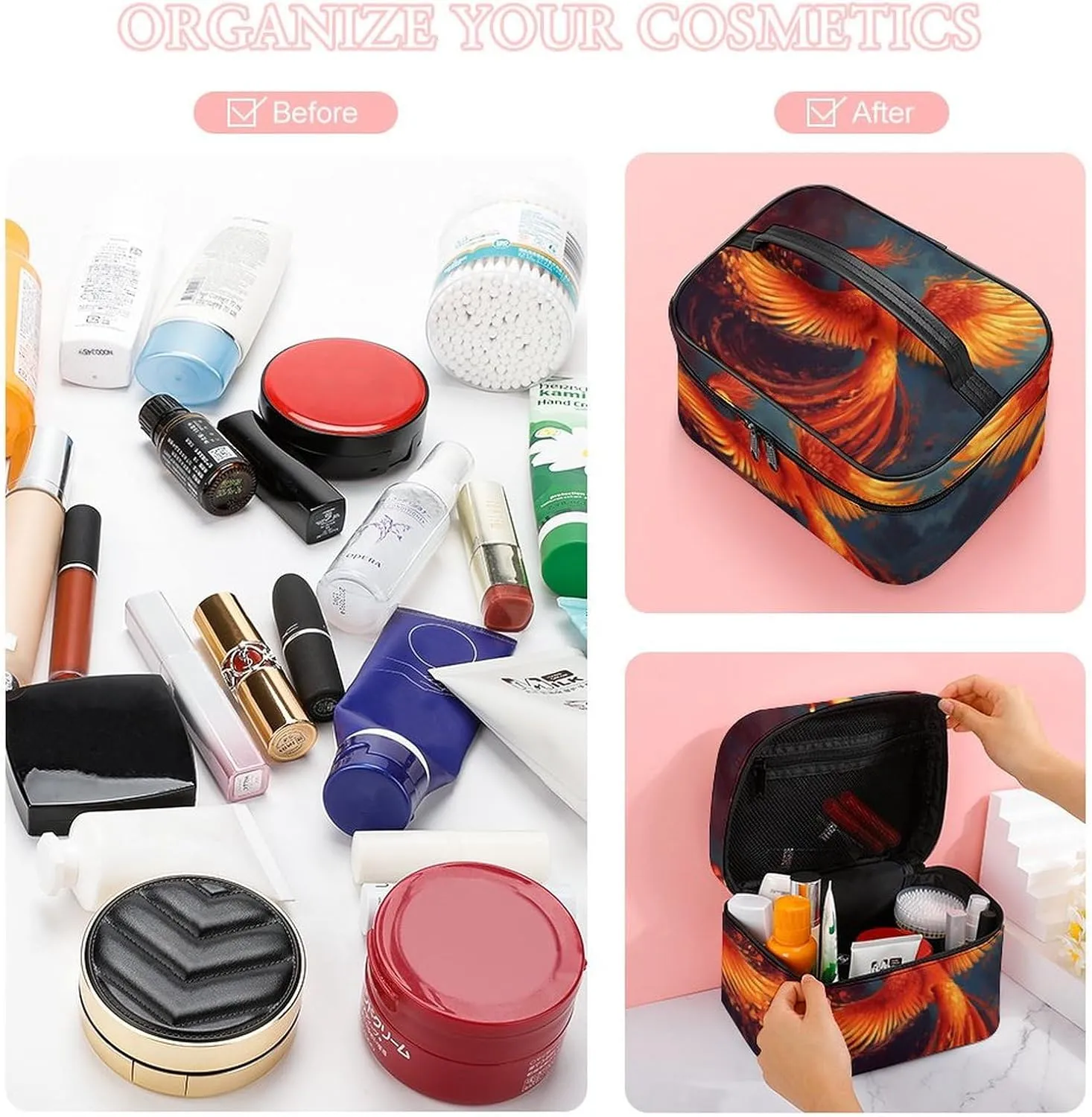 Travel Toiletry Bag for Women And Men,Orange Red Phoenix Toiletry Organizer, Makeup Bag Travel Organizer for Shampoo,Toiletries