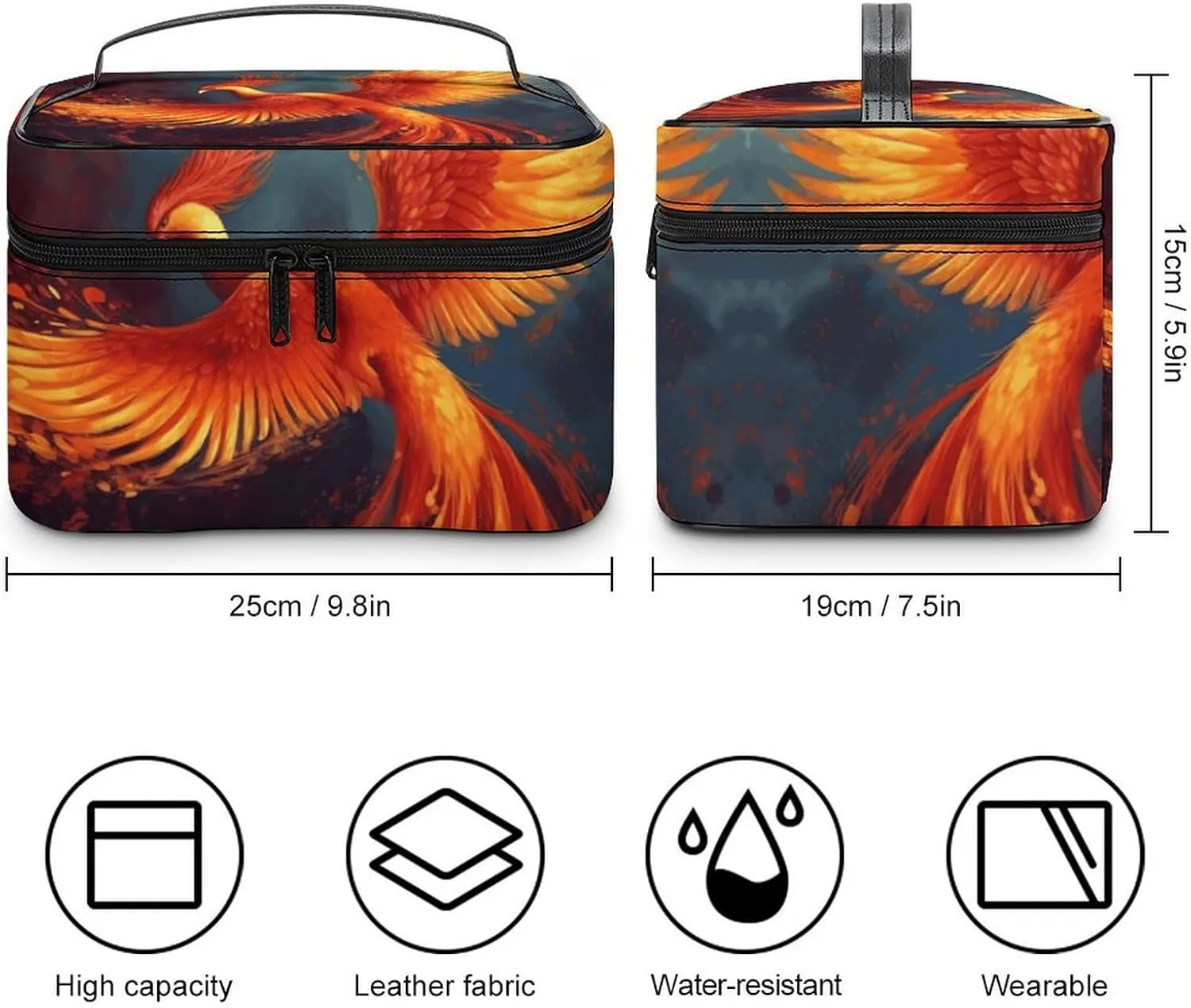 Travel Toiletry Bag for Women And Men,Orange Red Phoenix Toiletry Organizer, Makeup Bag Travel Organizer for Shampoo,Toiletries