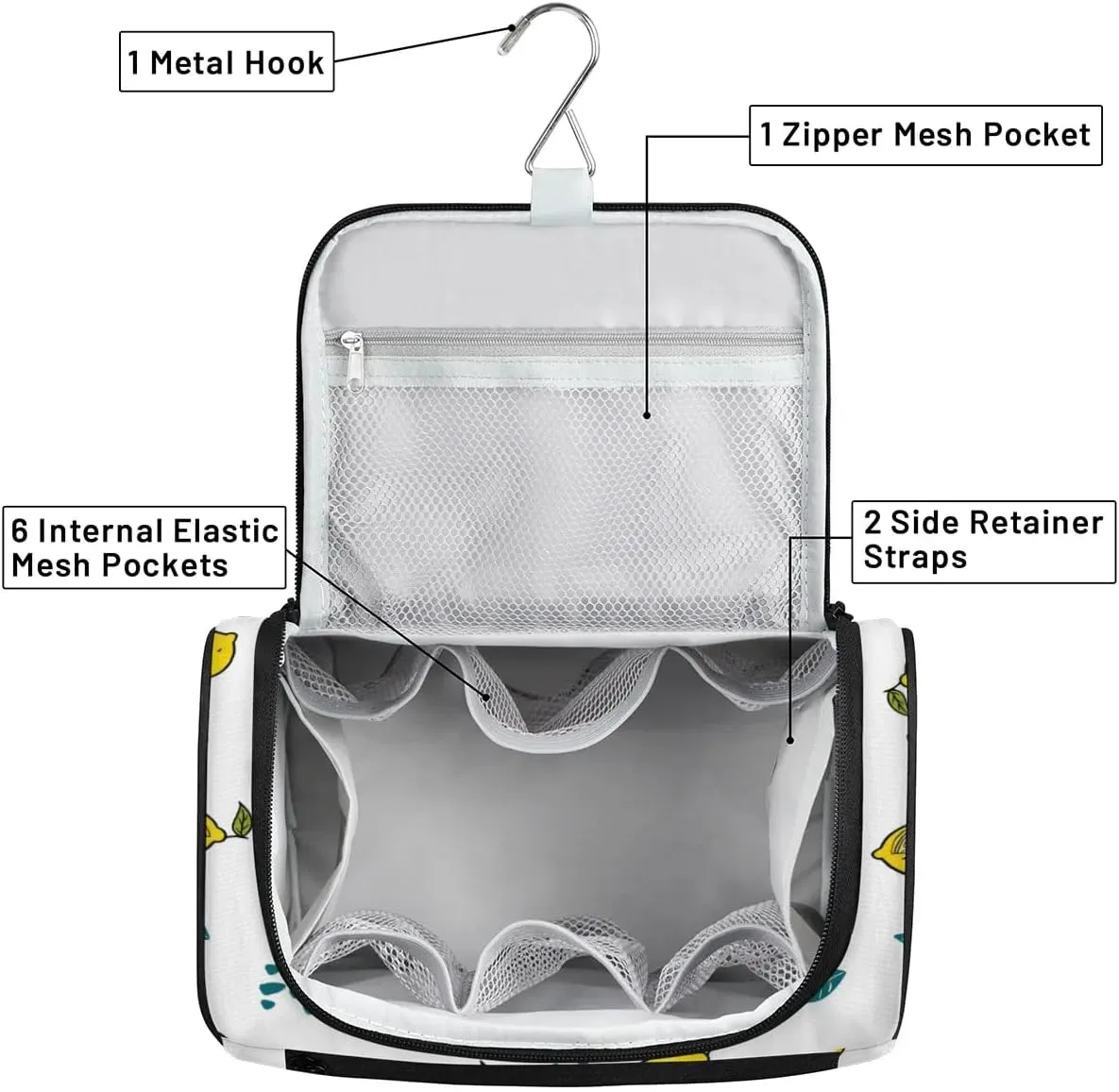 Travel Toiletry Bag for Women,Lemon Hanging Toiletry Bag Cosmetic Makeup Bag Travel Organizer for Accessories Toiletries,Travel Essentials Kit