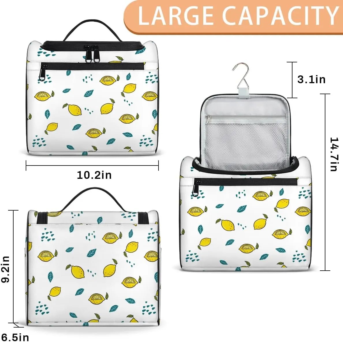 Travel Toiletry Bag for Women,Lemon Hanging Toiletry Bag Cosmetic Makeup Bag Travel Organizer for Accessories Toiletries,Travel Essentials Kit