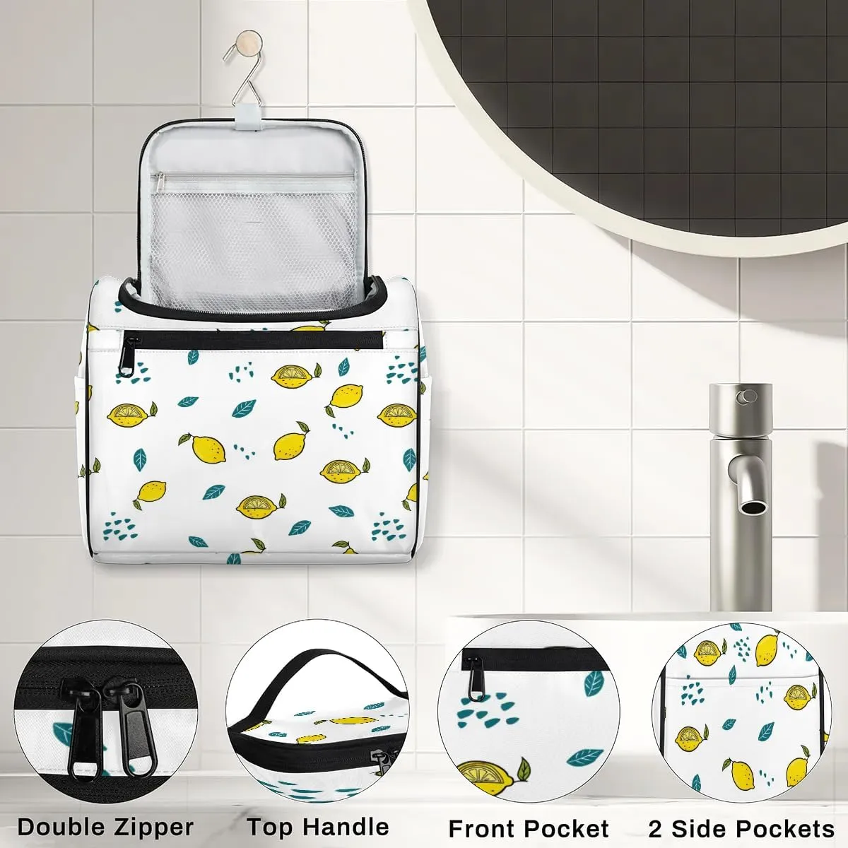 Travel Toiletry Bag for Women,Lemon Hanging Toiletry Bag Cosmetic Makeup Bag Travel Organizer for Accessories Toiletries,Travel Essentials Kit