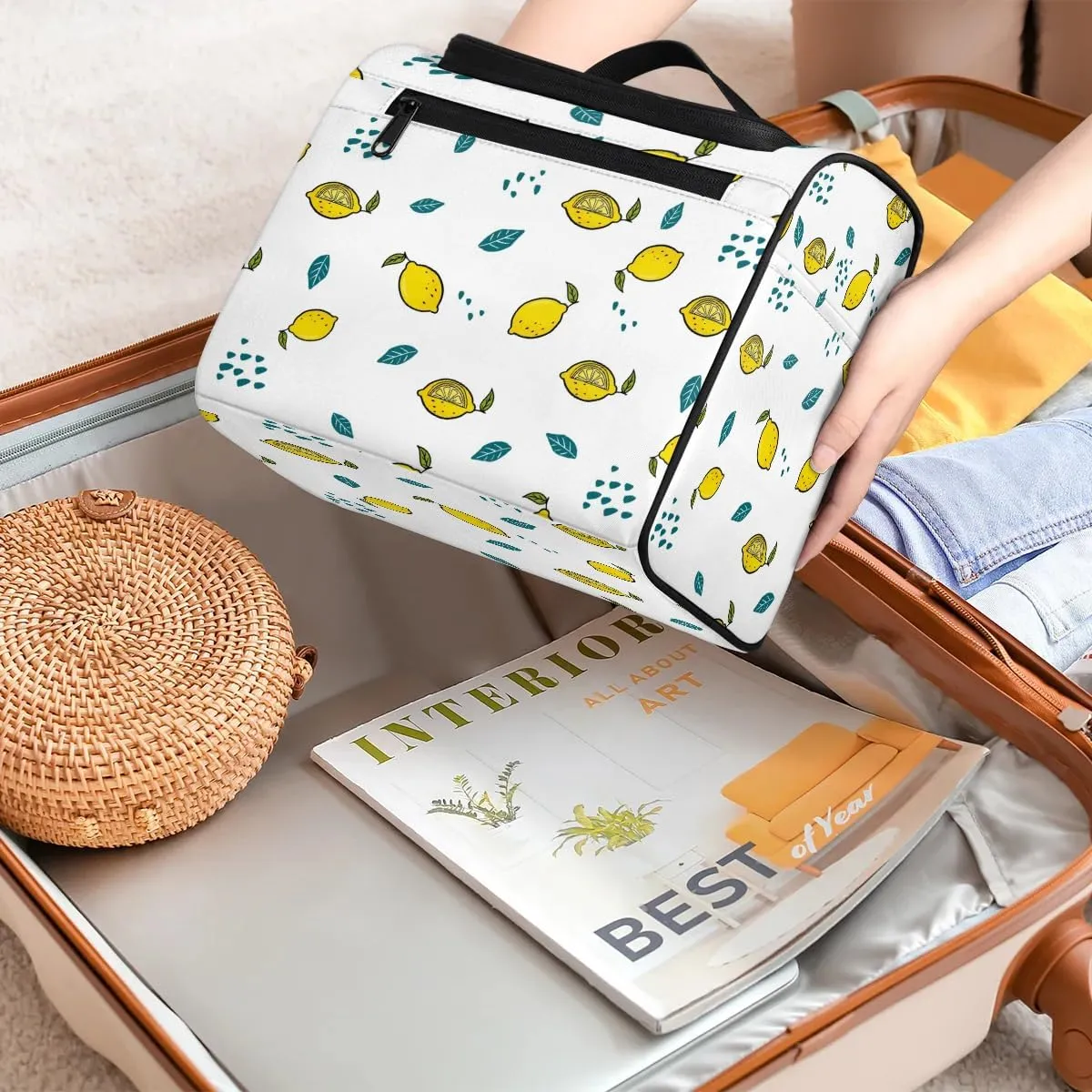 Travel Toiletry Bag for Women,Lemon Hanging Toiletry Bag Cosmetic Makeup Bag Travel Organizer for Accessories Toiletries,Travel Essentials Kit