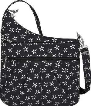 Travelon Anti-Theft Signature 3 Compartment Crossbody, Straight Pocket (A B/W SMALL FLOWER PRINT)