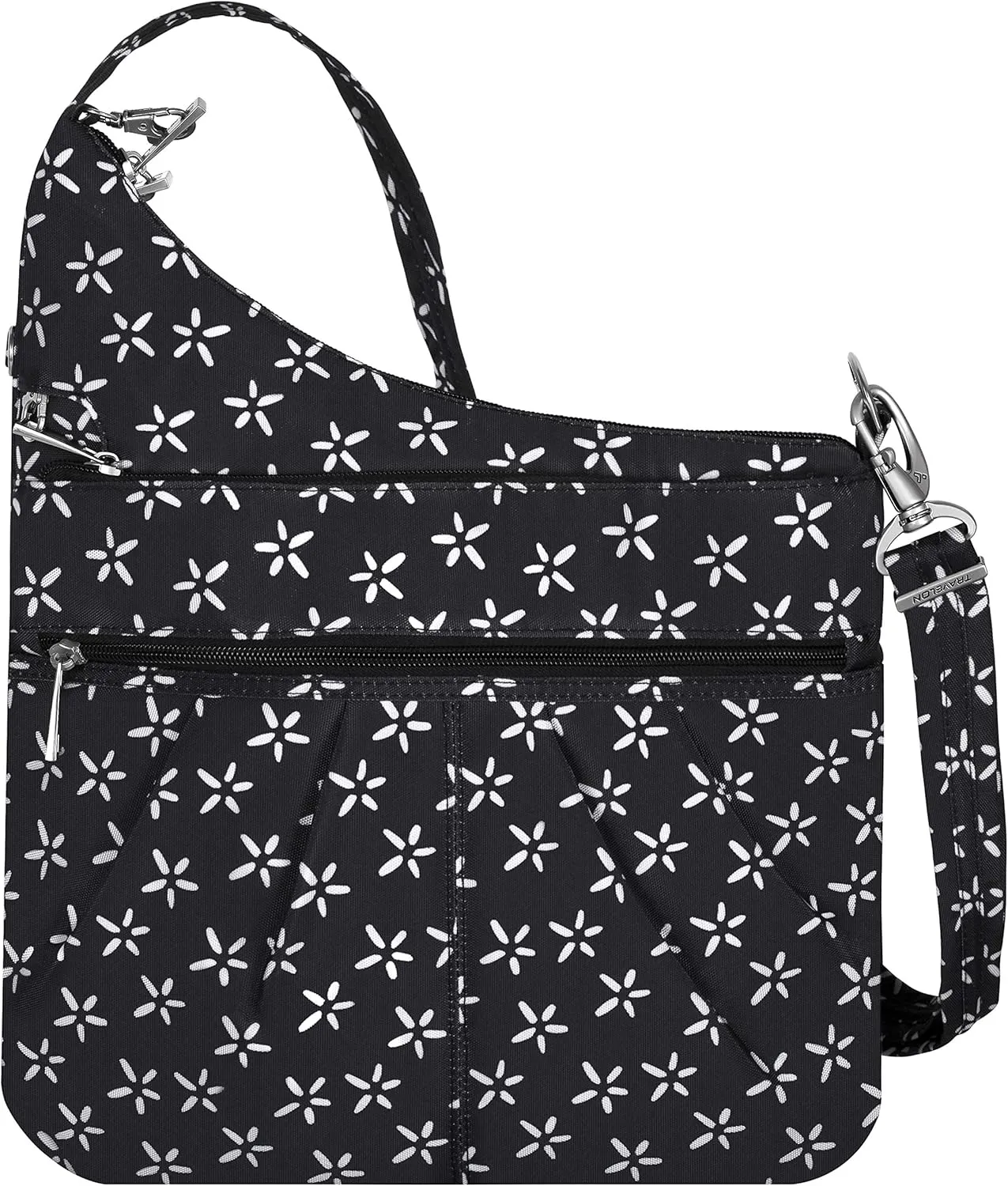 Travelon Anti-Theft Signature 3 Compartment Crossbody, Straight Pocket (A B/W SMALL FLOWER PRINT)