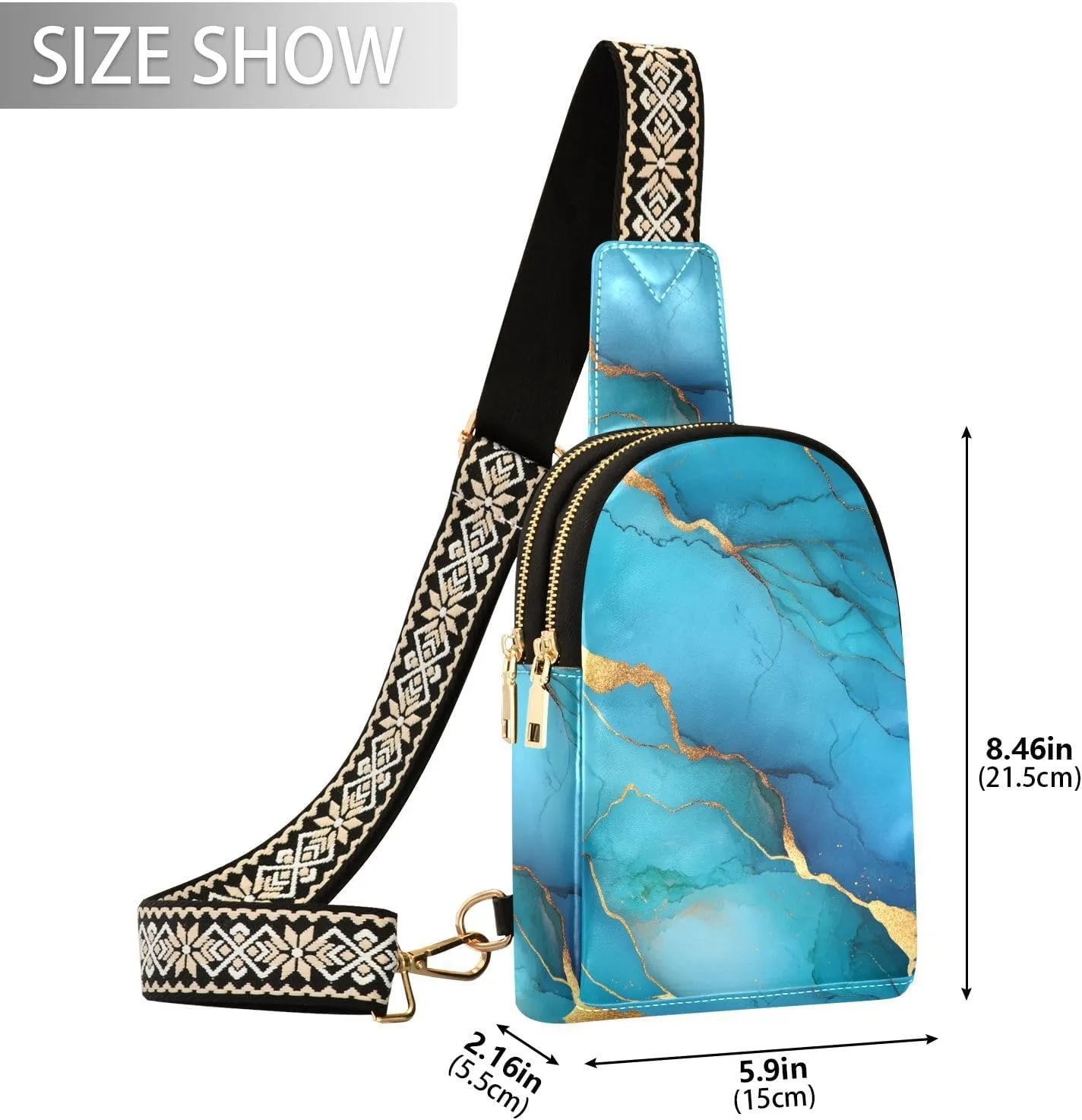 Trendy Marble Turquoise Royal Blue Cross Body Bag Anti-Theft Travel Bags for Women for Hiking