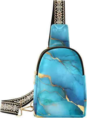 Trendy Marble Turquoise Royal Blue Cross Body Bag Anti-Theft Travel Bags for Women for Hiking