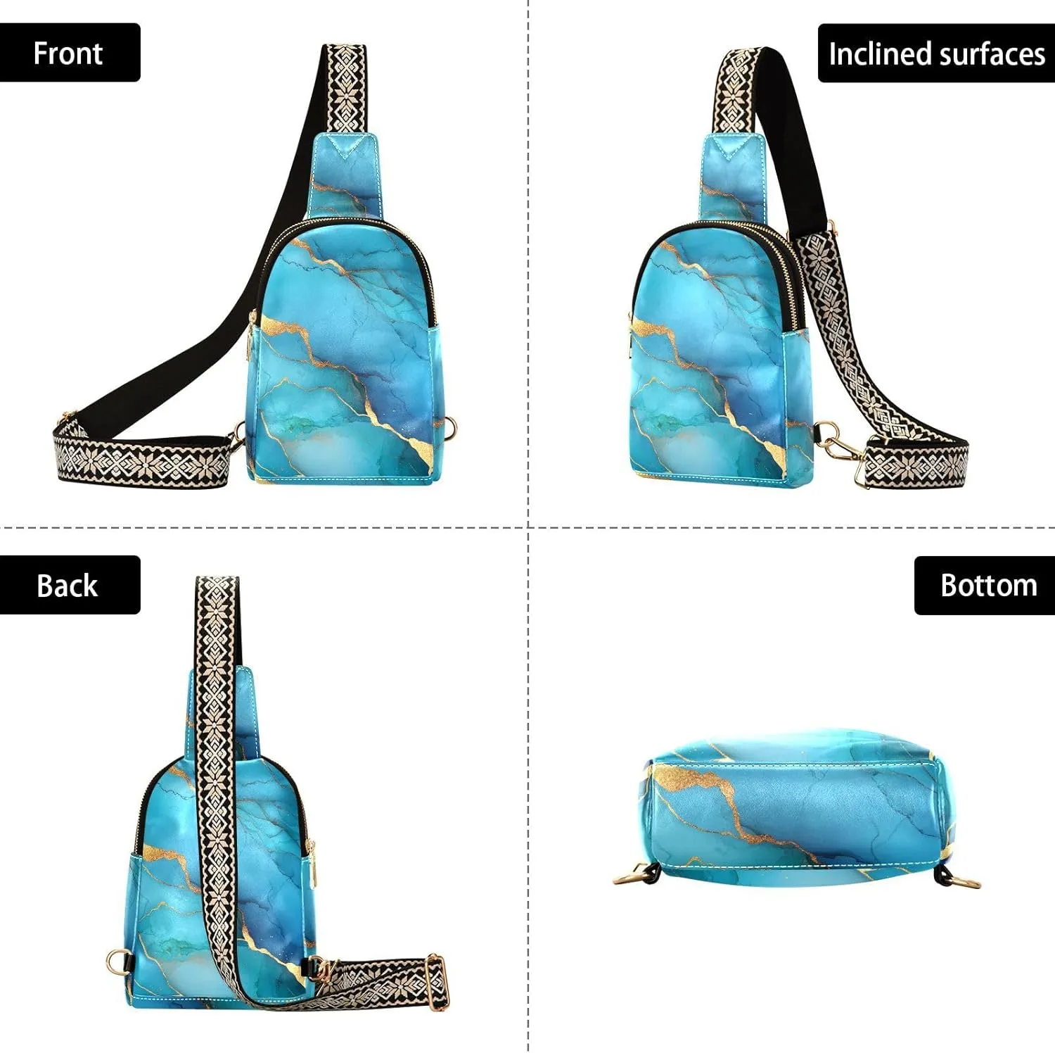 Trendy Marble Turquoise Royal Blue Cross Body Bag Anti-Theft Travel Bags for Women for Hiking
