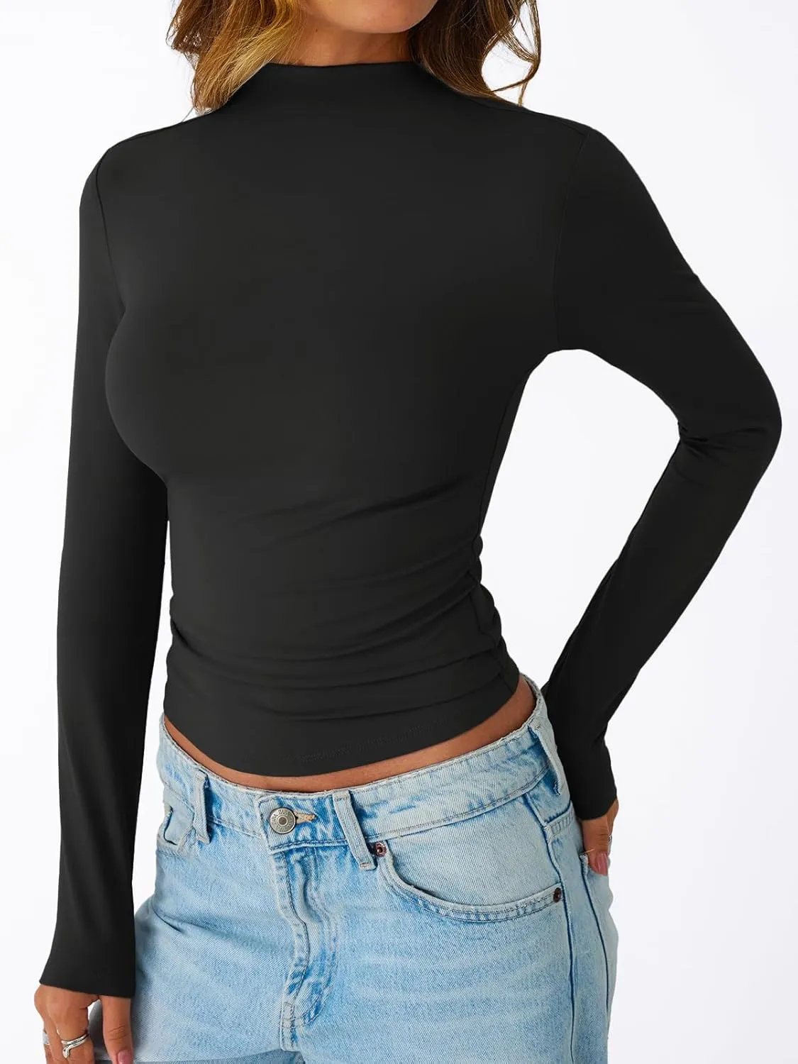 Trendy Queen Womens Long Sleeve Mock Neck Tops Turtleneck Thermal Underswear Shirts Basic Slim Fit Tee Fall Clothes 2025