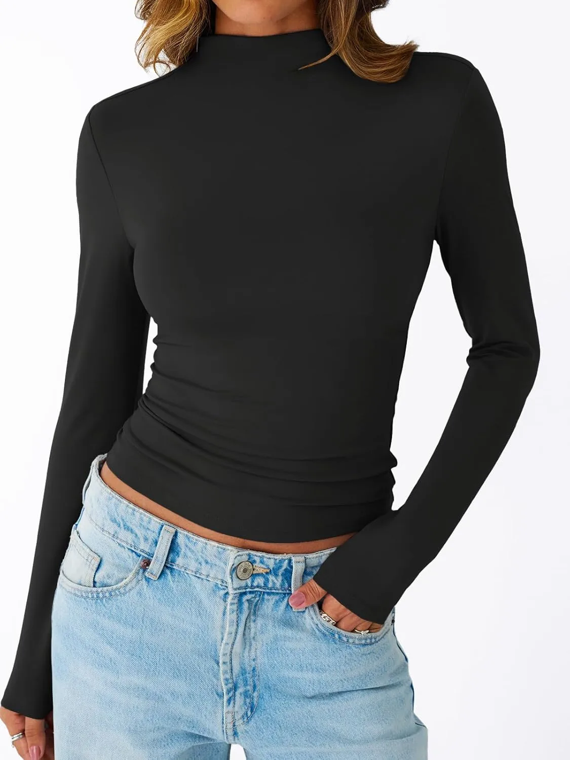 Trendy Queen Womens Long Sleeve Mock Neck Tops Turtleneck Thermal Underswear Shirts Basic Slim Fit Tee Fall Clothes 2025