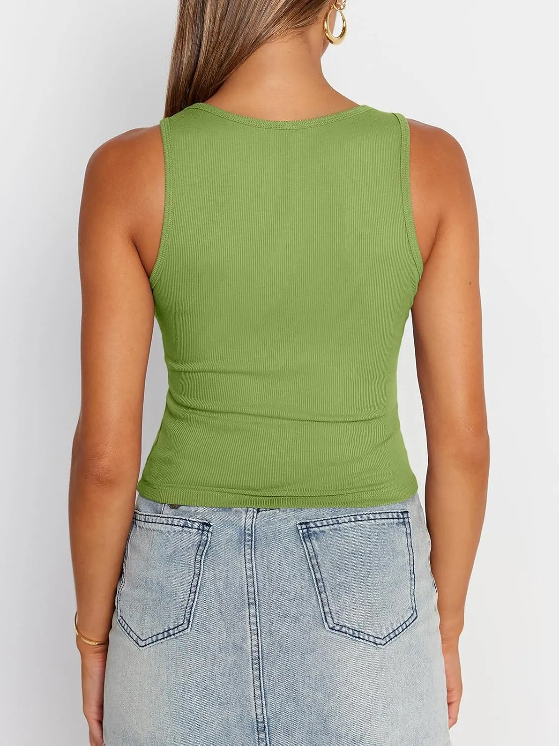 Trendy Queen Womens Summer Tank Tops Square Neck Ribbed Sleeveless Basic Crop Going Out Slim Fitted Y2k Clothes 2025