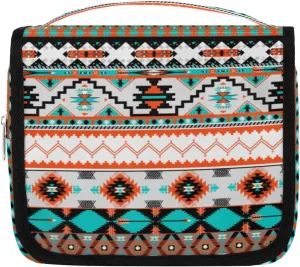 Tribal Ethnic Aztec Makeup Bag Travel Cosmetic Bag with Zipper Pocket and Handle Travel Makeup Organizer Bag Water-resistant Toiletry Bags for Traveling Women Men Ladies Girls