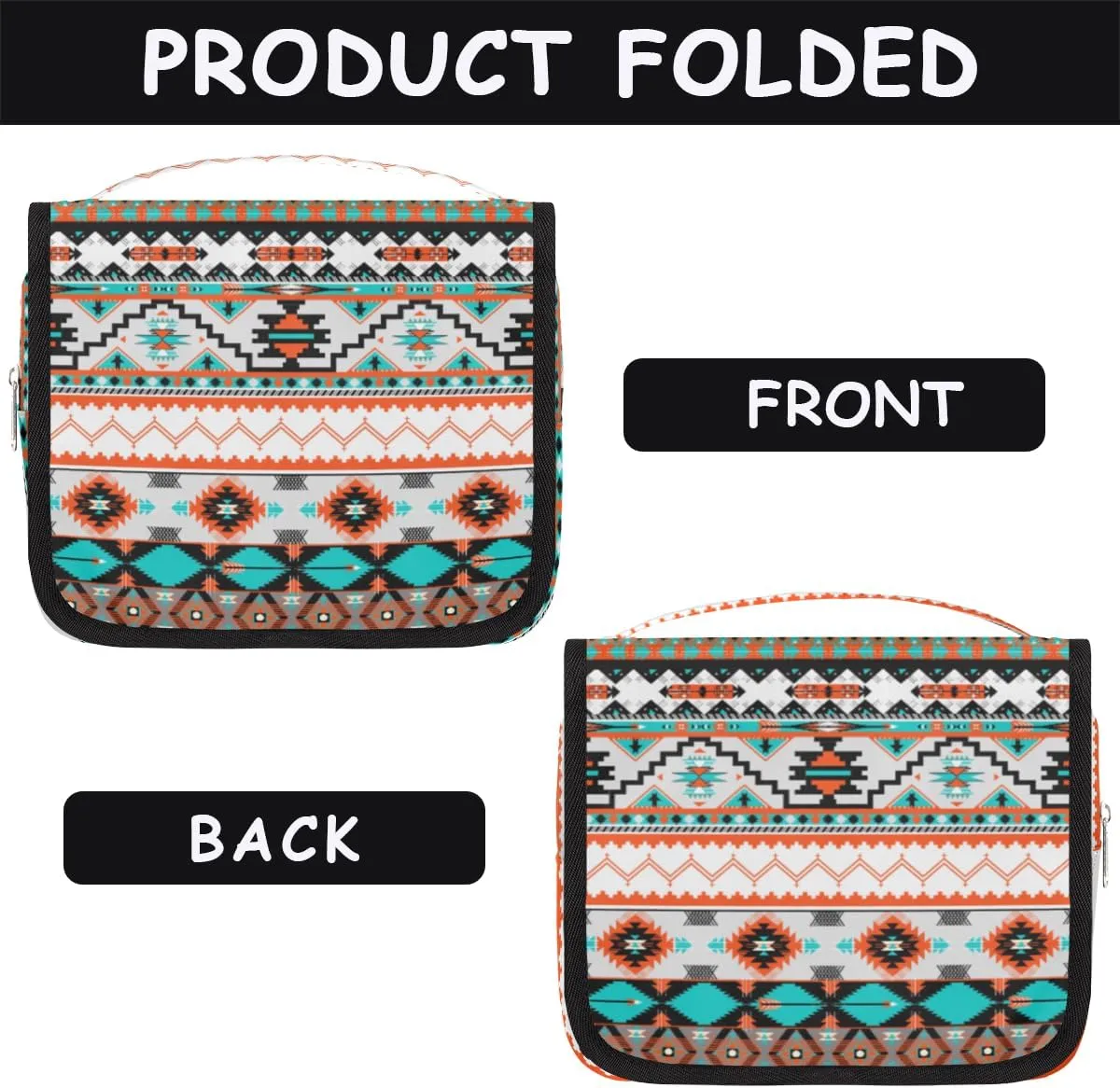 Tribal Ethnic Aztec Makeup Bag Travel Cosmetic Bag with Zipper Pocket and Handle Travel Makeup Organizer Bag Water-resistant Toiletry Bags for Traveling Women Men Ladies Girls